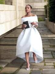 A-Line/Princess Off-the-Shoulder Asymmetrical Satin Prom Dresses