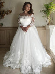 A-line/Princess Off-the-Shoulder Court Train Tulle Wedding Abites con cintura/fascia