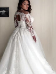 A-Line/Princess Off-the-Shoulder Court Train Tulle Wedding Dresses With Belt/Sash
