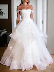 A-line/principessa off-the-shoulder Long Long Long Tulle Wedding Dresses