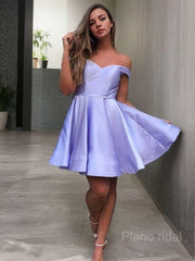 A-Line/Princess Off-the-Shoulder Short/Mini Satin Homecoming Dresses With Ruffles