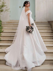 A-line/Princess Off-the Shoulder Sweep Train Wedding Wedding Dresses