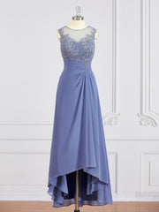 A-Line/Princess Scoop Asymmetrical Chiffon Mother of the Bride Dresses With Appliques Lace