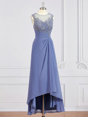 A-Line/Princess Scoop Asymmetrical Chiffon Mother of the Bride Dresses With Appliques Lace