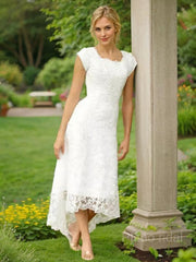 A-Line/Princess Scoop Asymmetrical Lace Wedding Dresses