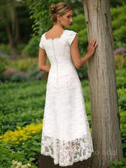 A-Line/Princess Scoop Asymmetrical Lace Wedding Dresses