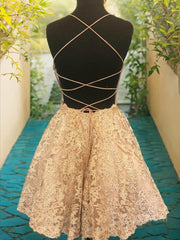 A-Line/Princess Spaghetti Straps Short/Mini Lace Homecoming Dresses With Appliques Lace