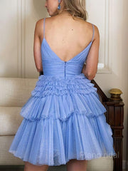 Cinghie di spaghetti a-line/Princess Short/Mini Tulle Homecoming Withes with Fraffles