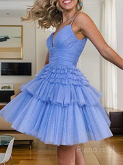 Cinghie di spaghetti a-line/Princess Short/Mini Tulle Homecoming Withes with Fraffles
