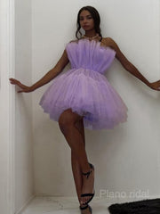 A-Line/Princess Strapless Short/Mini Tulle Homecoming Dresses With Cascading Ruffles