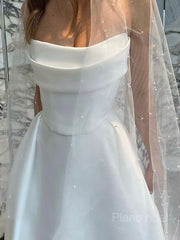 A-Line/Princess Strapless Sweep Sweep Satin Wedding Vestres com fenda de perna