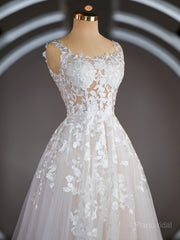 A-Line/Princess Straps Tribunal Trip Tulle Wedding Vestres com Apliques Lace