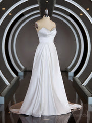 A-Line/Princess Sweetheart Chapel Train Satin Wedding Dresses with Ruffles