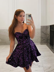 A-Line/Princess Sweetheart Short/Mini Velvet Sequins Homecoming Dresses