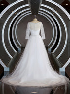 A-Line/Princess Sweetheart Sweep Train Tulle Wedding Dresses with Ruffles