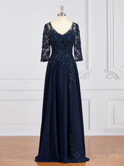 A-Line/Princess V-neck Chiffon Floor-Length Mother of the Bride Dresses With Appliques Lace