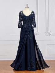 A-Line/Princess V-neck Chiffon Floor-Length Mother of the Bride Dresses With Appliques Lace