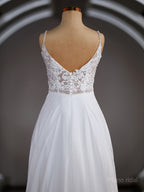 A-Line/Princess V-neck Court Train Chiffon Wedding Dresses with Leg Slit