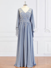 A-Line/Princess V-neck Floor-Length Chiffon Mother of the Bride Dresses With Appliques Lace