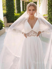 A-line/Princess V-neck Floor-Length Chiffon Wedding Dress