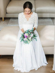 A-Line/Princess V-neck Floor-Length Chiffon Wedding Dresses