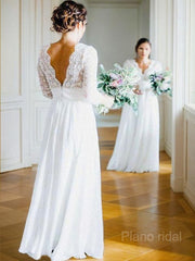 A-Line/Princess V-neck Floor-Length Chiffon Wedding Dresses