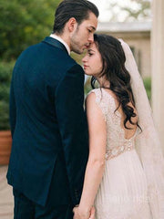 A-Line/Princess V-neck Floor-Length Lace Wedding Dresses