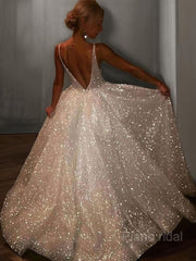 A-Line/Princess V-neck Floor-Length Prom Dresses