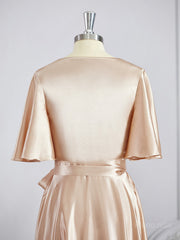 A-Line/Princess V-neck Floor-Length Silk like Satin Bridesmaid Dresses with Belt/Sash