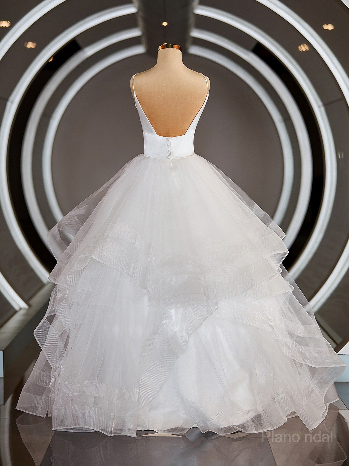 A-Line/Princess V-neck Floor-Length Tulle Wedding Dresses with Ruffles