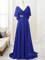 A-Line/Princess V-neck Sweep Train Chiffon Mother of the Bride Dresses With Beading