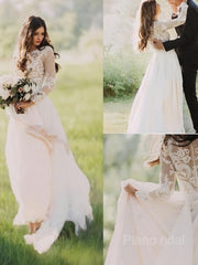 A-Line/Princess V-neck Sweep Train Chiffon Wedding Dresses