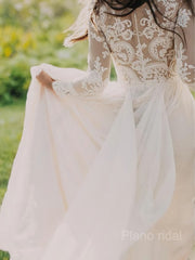A-Line/Princess V-neck Sweep Train Chiffon Wedding Dresses
