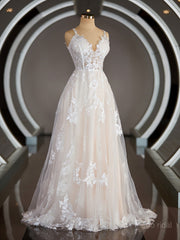 A-line/Princess Vine Disk Train Lace Wedding Abites con Appliques Lace