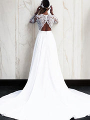 A-Line/Princess V-neck Sweep Train Stretch Crepe Wedding Dresses