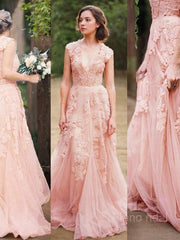 A-line/Princess Vine Disk Trein Tulle Wedding Dresses with Appliques Lace
