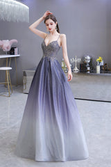 A-Line Spaghetti Straps Long Sequins Prom Dresses