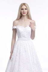 A Line Tea Length Lace Off Shoulder Mid-length Wedding Dresses