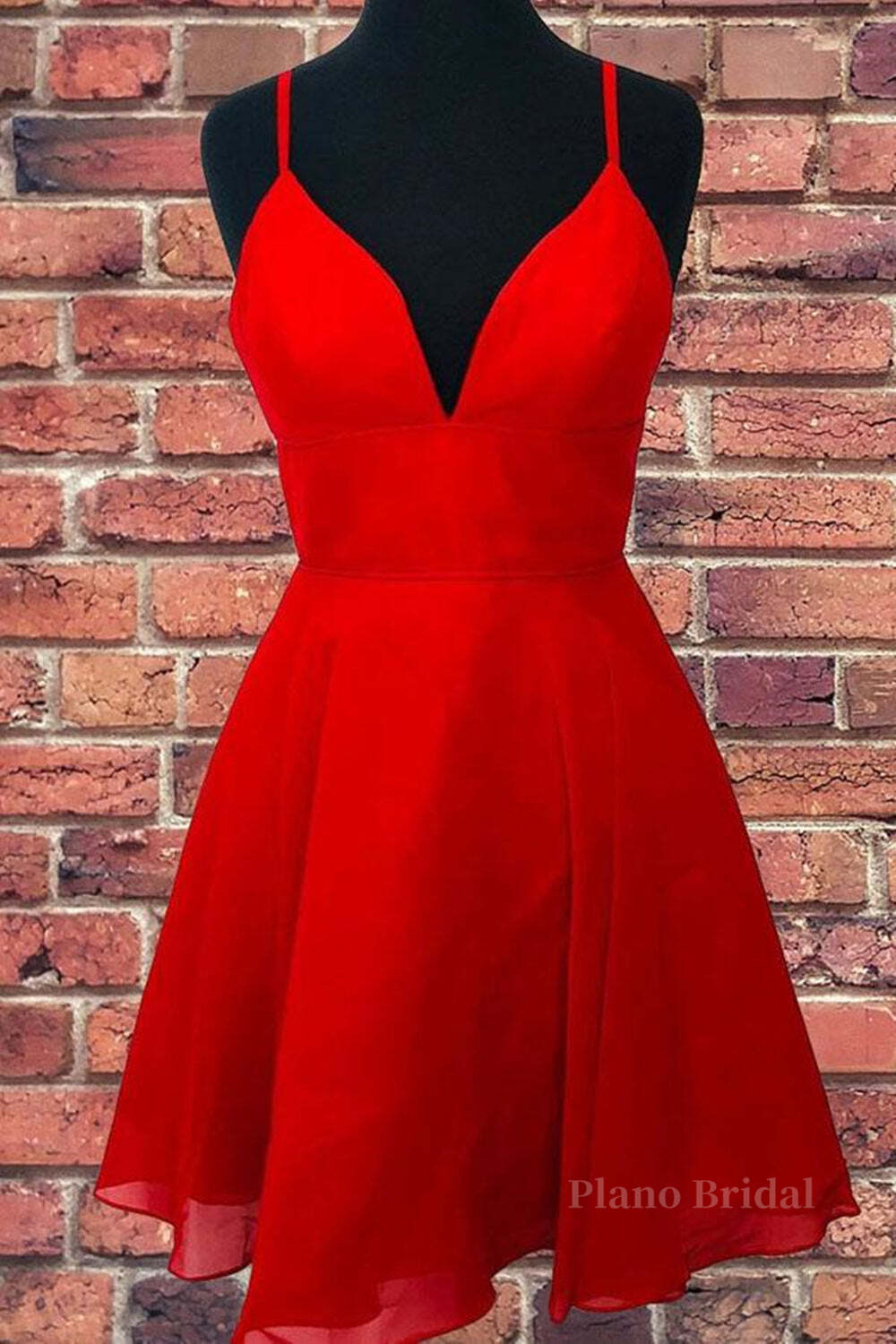 A Line V Neck Open Back Red Short Prom Dress, Backless Red Homecoming Dress