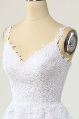 A-line White Lace Appliques Short Prom Dress