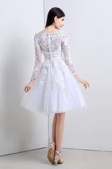 A-Line White Tulle Appliques Long Sleeve Homecoming Dresses