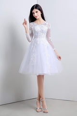A-Line White Tulle Appliques Long Sleeve Homecoming Dresses