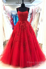Backless Red Lace Long Prom Dress, Red Lace Formal Dress, Red Evening Dress, Lace Ball Gown