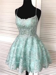 Backless Short Mint Green Lace Prom with Straps,Graduation Homecoming Dresses