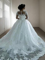 Vestido de novia de Bateau Court Bateau Tulle con encaje de apliques
