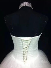 Robe de bal à balle licou robes de mariée en tulle au sol avec perles