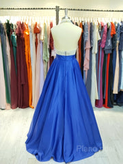 Ball Gown Jewel Floor-Length Satin Evening Dresses With Rhinestone