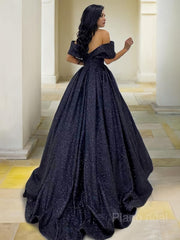Ball Gown Off-the-Shoulder Sweep Train Prom Dresses With Ruffles