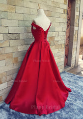 Ball Gown Off The Shoulder Sweep Train Satin Prom Dresses With Waistband