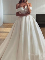 Ball Gown Off-the-Shoulder Sweep Train Satin Wedding Dresses